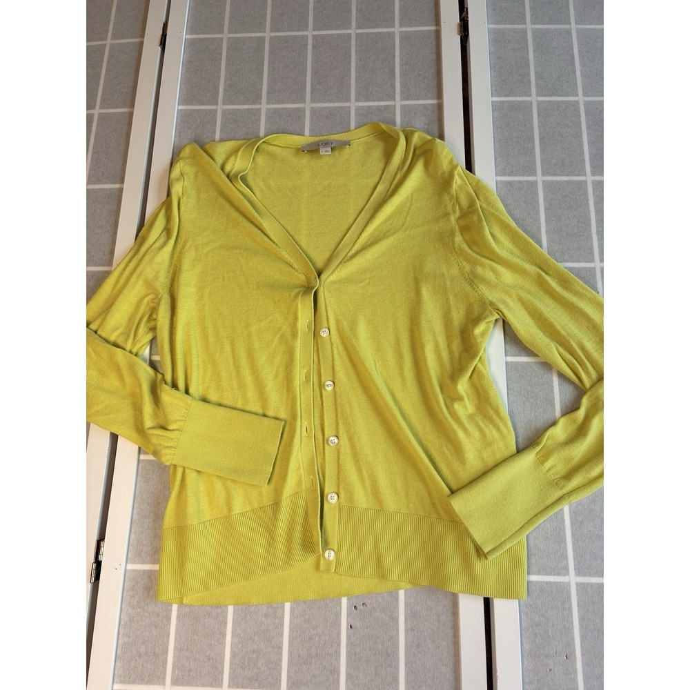 Loft Yellow Grandma Cardigan Sweater Button‎ Front Relaxed Sz L Women's